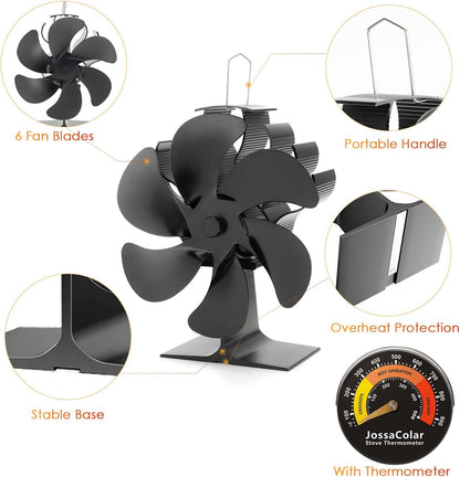 Log Burner Fan Silent Operation | 6-Blade Stove Fans Log Burners | Fire Fan Wood Burner Fans Heat Powered | Fan for Wood Burning Stove | Fireplace Accessories Tools
