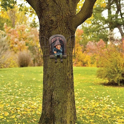 Mini Resin Garden Gnome, Elf Out the Door Tree Hugger, Funny Tree Sculpture Garden Decoration Patio Yard Lawn Porch Ornaments Decoration for Garden and Desk (A)