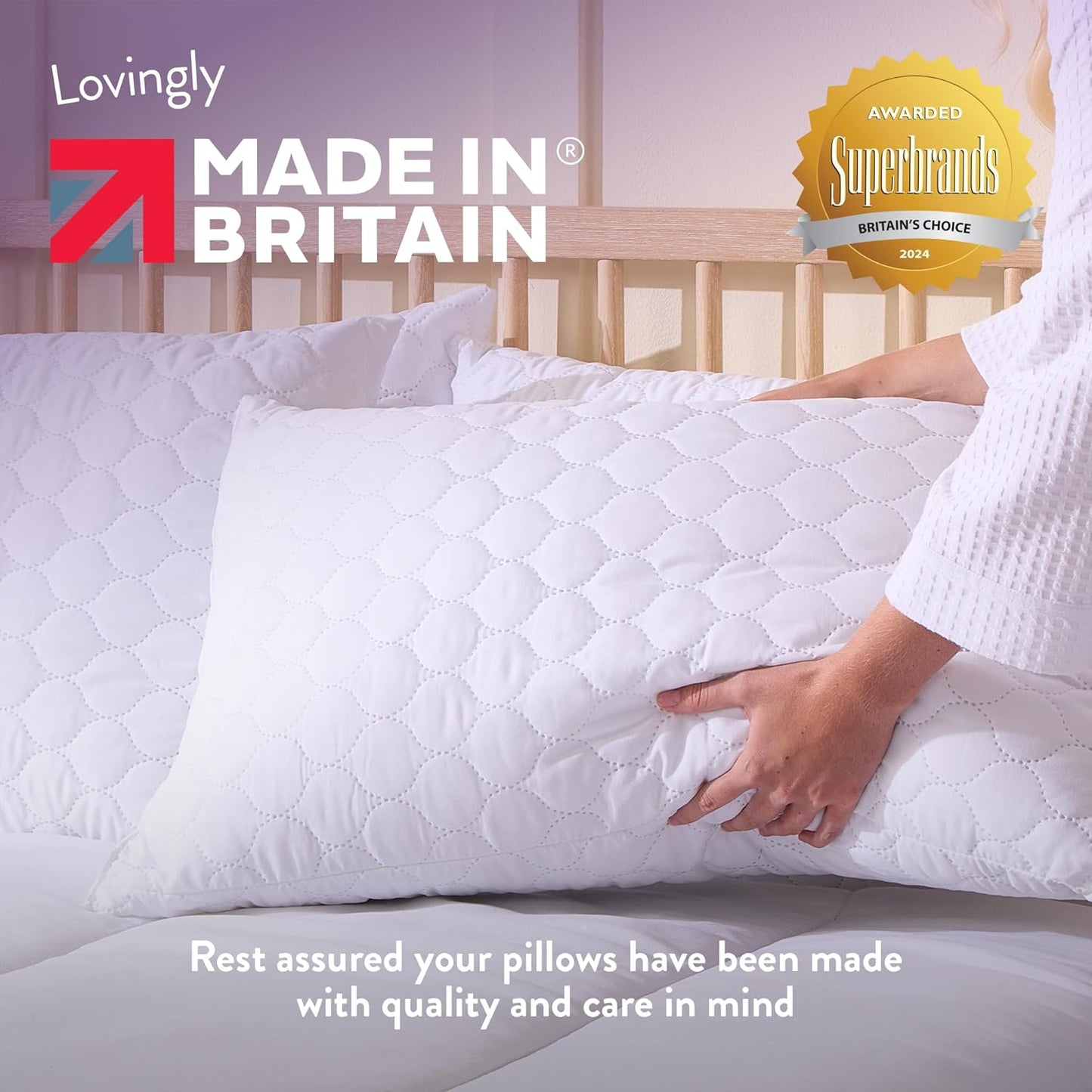 Hotel Quality Pillows 4 Pack - Bouncy Firm Support Side Sleeper Pillow for Neck, Back & Shoulder Pain Relief - Comfy, Soft Touch Quilted Cover, Hypoallergenic, Made in the UK (48 X 74Cm)
