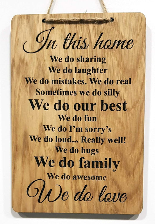 in This House We Do LOVE Quote Wall Sign Hanging Rustic Wooden House Shabby Chic Room Plaque Gift Laser Engraved Hand Made