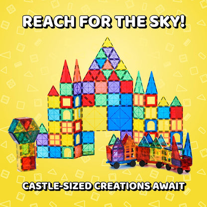 Magnetic Tiles - 100 Piece Set + 4 Play Figures + Storage Bag - Magnetic Building Blocks for Kids - Educational STEM Magnet Toys for 3, 4, 5, 6, 7 Year Old Boys & Girls - Magnetic Shapes