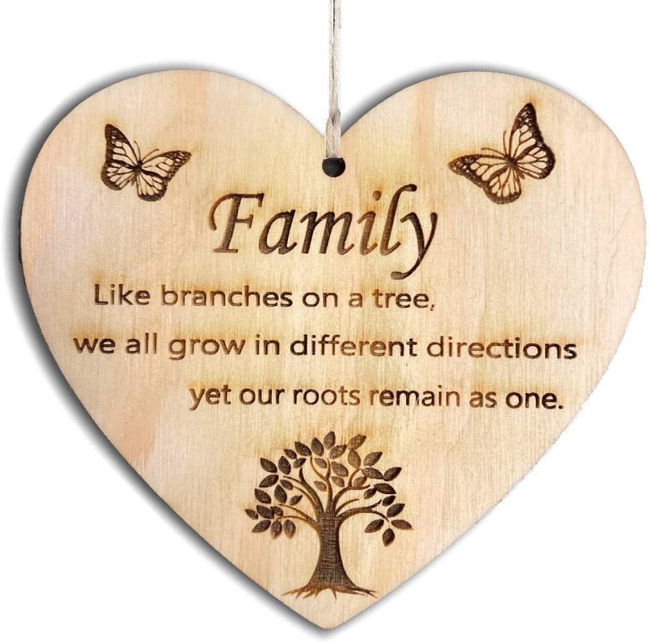 Family Plaque Wooden Hanging Heart Gift for Family Members Heart Wooden Sign Friendship Robin Memory Quote FBA