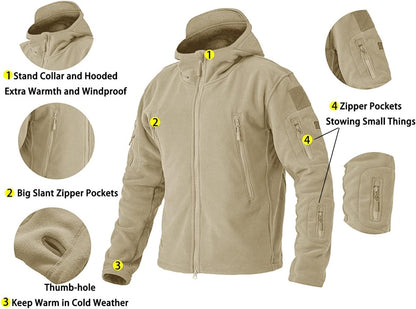 Men'S Military Fleece Jackets Zip up Hoodies Windbreakers Warm Hiking Camping Hunting Tactical Winter Coats with 6 Zip Pockets