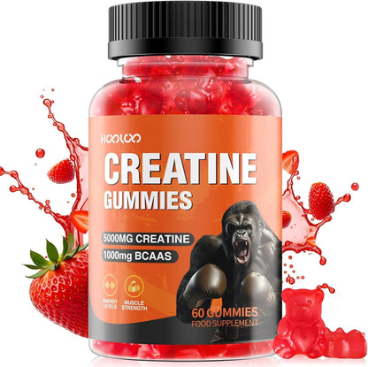Creatine Gummies 5000Mg Creatine Monohydrate with 1000Mg Bcaas per Serving for Men & Women, Vegan & Sugar-Free, Easy Pre/Post Workout Gym Support for Performance and Muscle Power, 60 Count