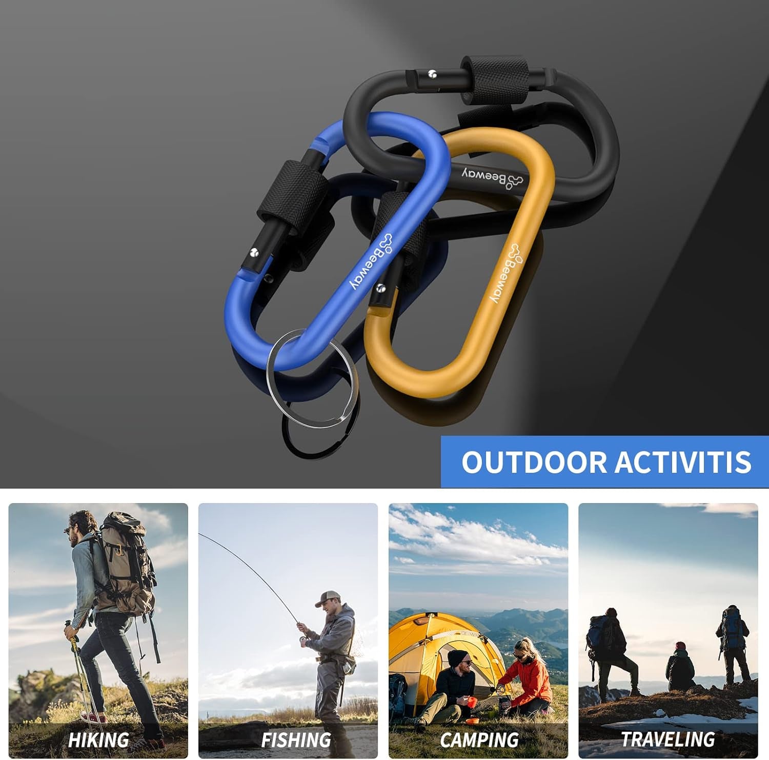 Locking Carabiner, Premium Aluminum Alloy D-Ring Carabiners Key Chain Clip Hook for Camping, Hiking, Traveling, Fishing, Backpack