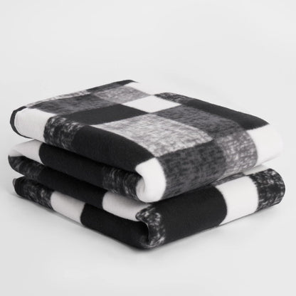 Winter Check Fleece Blanket Super Soft Warm Cosy Sofa Bed Picnic Garden Throw Over, Plaid Tartan Black - 120 X 150Cm