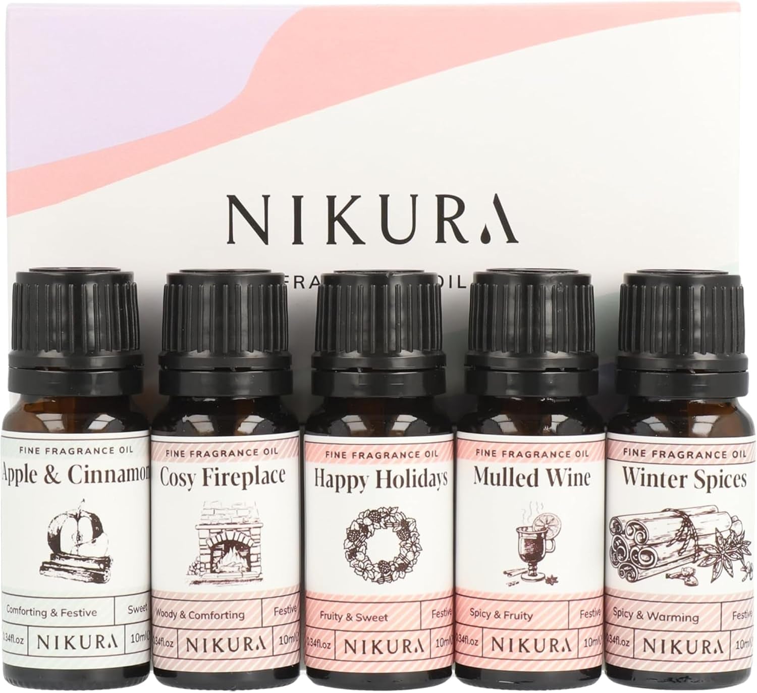 Winter Cosy Night in Fine Fragrance Oil Gift Set - 5 X 10Ml | Great for Diffusers for Home, Soap & Candle Making, Wax Melts, Burner | Bath Bombs, Perfume Scents | UK Made Essential Oils