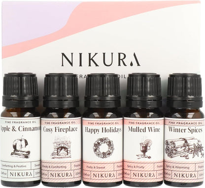 Winter Cosy Night in Fine Fragrance Oil Gift Set - 5 X 10Ml | Great for Diffusers for Home, Soap & Candle Making, Wax Melts, Burner | Bath Bombs, Perfume Scents | UK Made Essential Oils