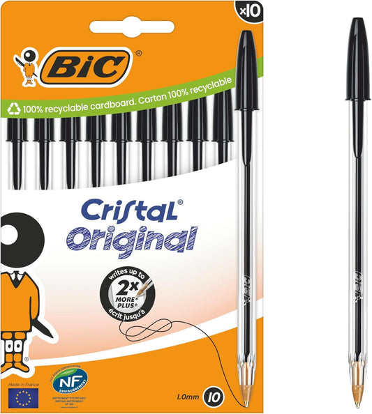 Cristal Original Ballpoint Pens Medium Tip (1 Mm) – Black, Box of 10