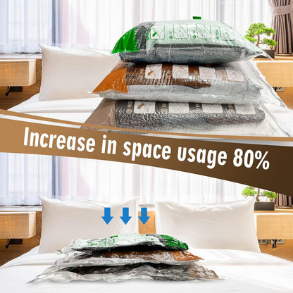 Space Saver Bags for Travel and Home Reusable Vacuum Storage Bags save 80% More Storage Space Work with Vacuum Cleaner (6 Combo, No Pump Included)