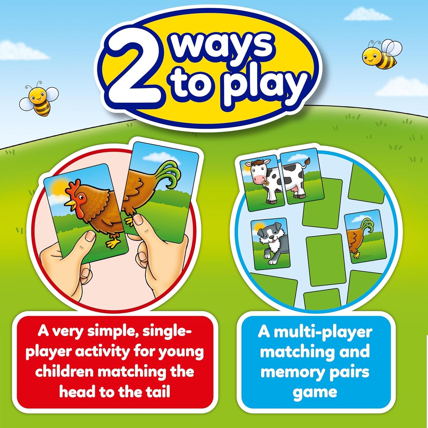 Farmyard Heads & Tails Game - Matching & Pairing Memory Game - Educational Toddler Toys and Games for Boys and Girls 18-Month-Old+ - Early Years Animal Pairs/Snap Cards - 1-4 Players