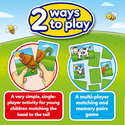 Farmyard Heads & Tails Game - Matching & Pairing Memory Game - Educational Toddler Toys and Games for Boys and Girls 18-Month-Old+ - Early Years Animal Pairs/Snap Cards - 1-4 Players