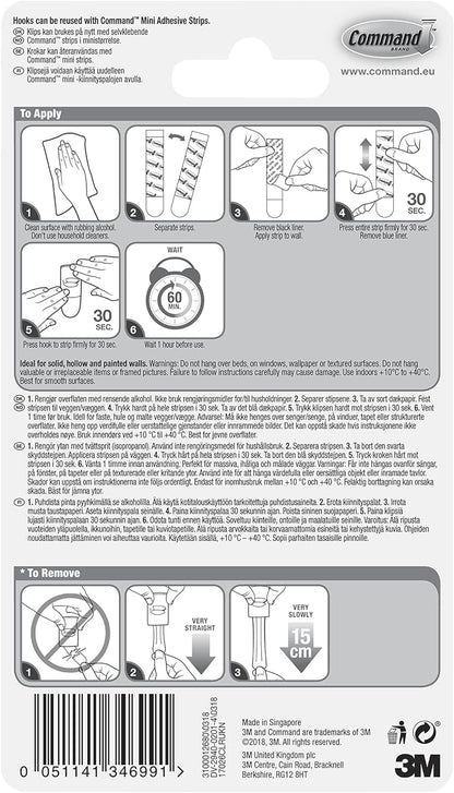 Decorating Clips, Pack of 20 Mini Hooks and 24 Small Strips, Transparent - Hanging Clips for Decorations and Fairy Lights, Wall Adhesive - Damage Free