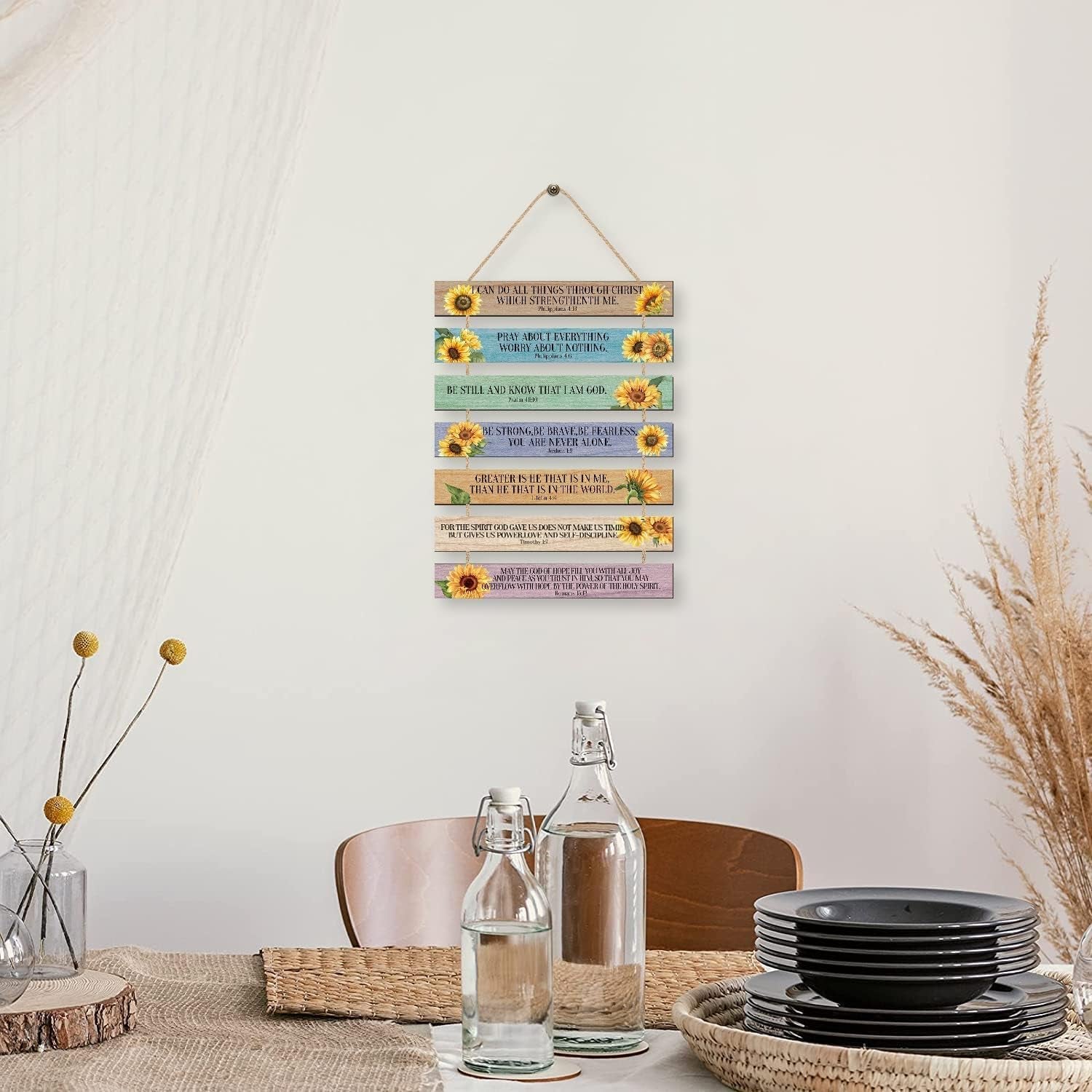 Bible Verse Wood Sign,Sunflower Christian Wall Art,(1.5"X12"), Bible Gift Set Ordination Gifts the Chosen Gifts,Baptism Christian Gifts for Women Inspirational Plaque Sign for Home,Office Decor