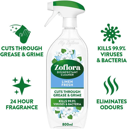 Linen Fresh Multipurpose Disinfectant Spray, Antibacterial Multi-Surface Cleaner, Pet-Friendly, Kills 99,9% of Bacteria & Viruses, 1 X 800Ml