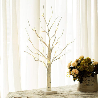 White Twig Christmas Tree with Lights 2FT Tabletop Birch Tree with 24 Warm White Leds Battery Operated LED Birch Tree for Home Party Wedding Easter Christmas Decoration