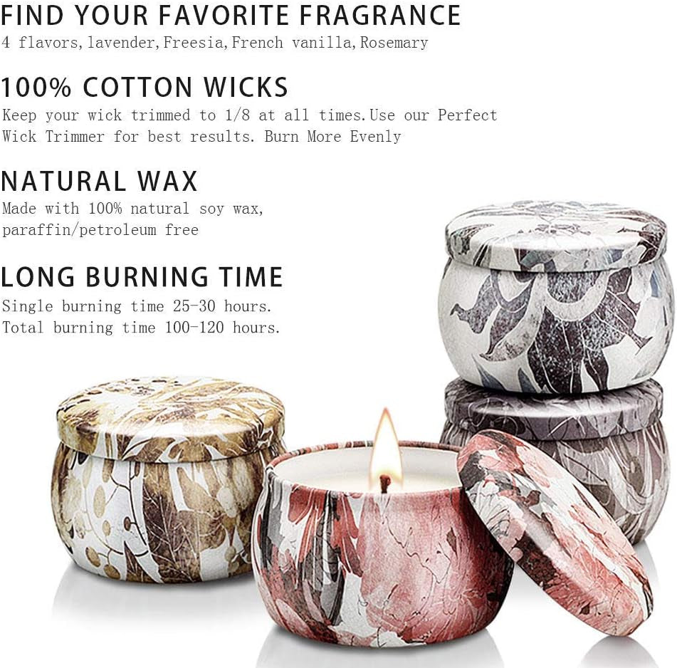 4 Pack Scented Candles Gifts for Women,  Aromatherapy Candles for Home Scented, 120H Burning Soy Wax Portable Travel Tin Ideal Candle Gift for Birthday, Valentine'S Day, Mother'S Day, Bath, Yoga