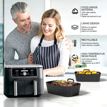 Silicone Air Fryer Liner 2Pack, Ninja Air Fryer Accessories, Repeatable Silicone Liners for Ninja Dual Air Fryer AF300UK AF400UK & Tower T17088, Silicone Air Fryer Pot Basket 7.6-9.5L