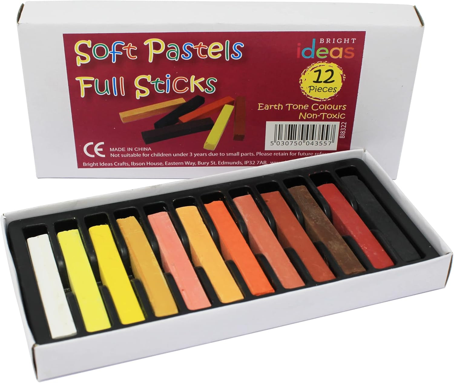Soft Pastels – PK12 Assorted Earth-Tone Colours Soft Pastels Full Sticks - Intense Bright Colours - Perfect Oil Pastels for Kids, Artists, Students - Pastels for Paper and Canvas. BI8322.