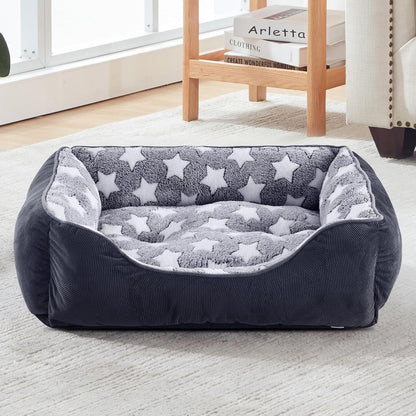 Medium Dog Bed Washable(64X53Cm), Super Soft Cosy Dog Beds Grey Pet Bed, Premium Grey Rectangle Puppy Bed for Small Medium Large Dogs, Ideal for Labrador, Chihuahua, Springer Spaniel, Etc