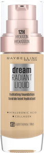 Foundation, Dream Radiant Liquid Hydrating Foundation with Hyaluronic Acid and Collagen - Lightweight, Medium Coverage up to 12 Hour Hydration - 45 Light Honey