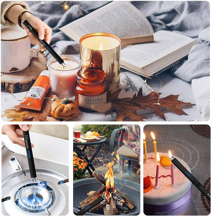 Electric Lighter Arc Windproof Flameless USB Lighter Rechargeable Lighter with Safety Lock for Candle BBQ Camping (Black)