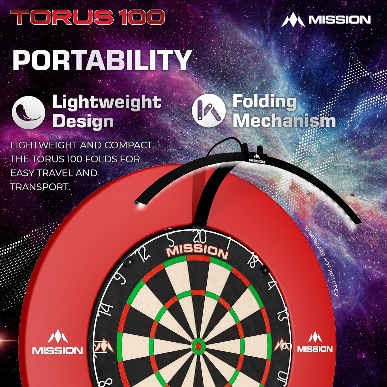 TOR100 Torus 100 | Dart Board LED Folding Portable Dartboard Travel Lighting System