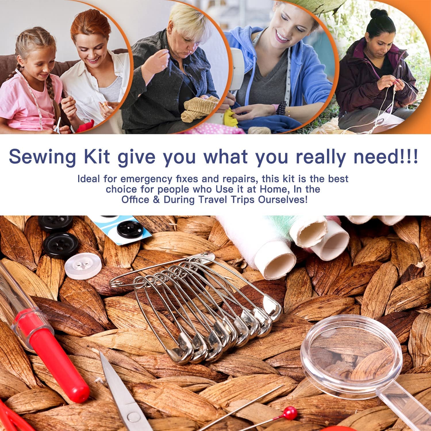Sewing Kit with Case Portable Sewing Supplies for Home Traveler, Adults, Beginner, Emergency, Kids Contains Thread, Scissors, Needles, Measure Etc