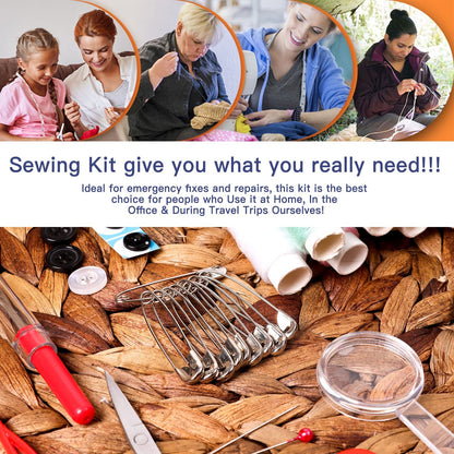 Sewing Kit with Case Portable Sewing Supplies for Home Traveler, Adults, Beginner, Emergency, Kids Contains Thread, Scissors, Needles, Measure Etc