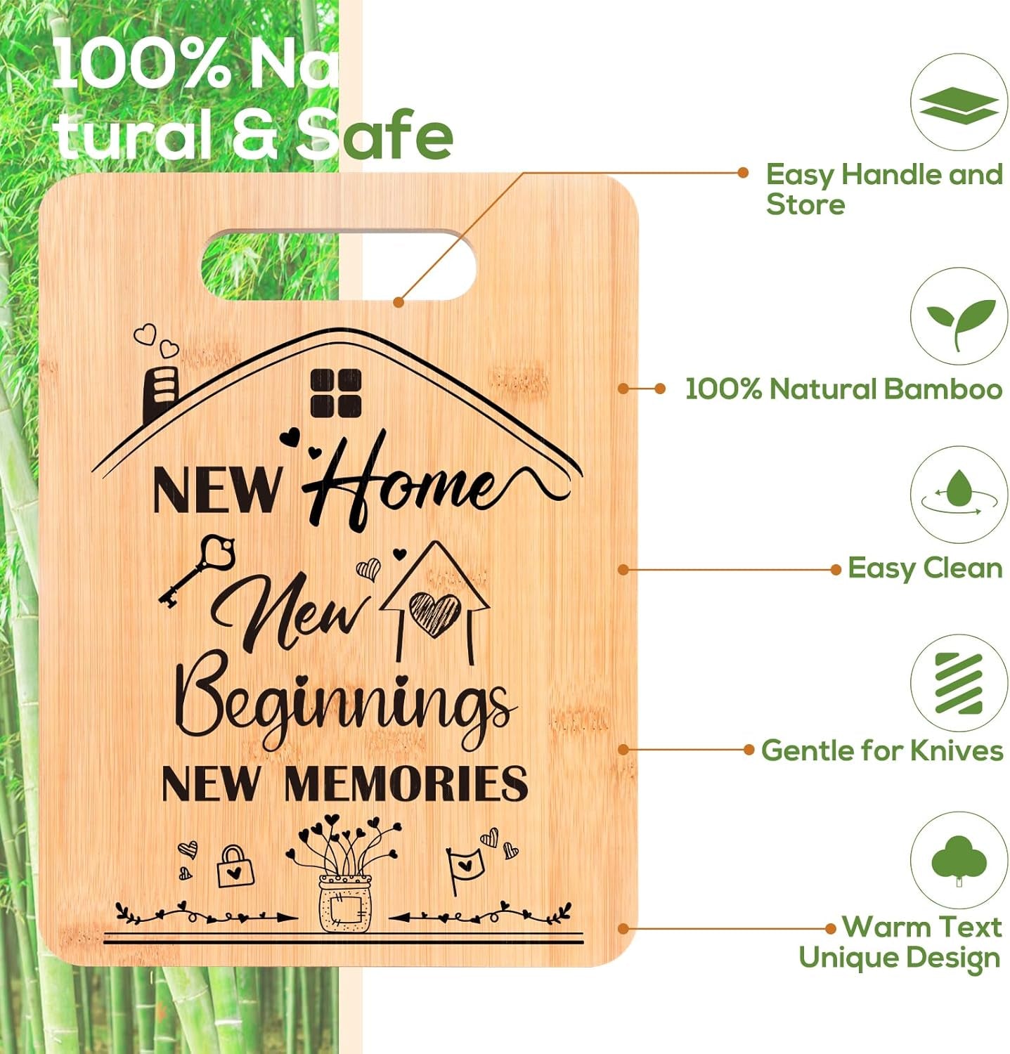 New Home Housewarming Gifts - House Warming Gifts for New Home, Bamboo Chopping Board New House Gift Ideas, New Home Essentials Cutting Board, Kitchen Gift for Couples Friend Family