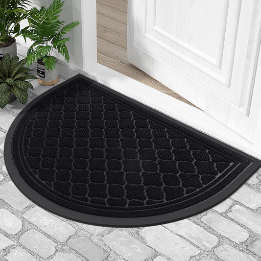 Half Moon Door Mats Indoor, Non Slip Rubber Door Matts, Dirt Trapper Absorbent Doormat Outdoor, Washable Heavy Duty Floor Mat for Entrance, Front Door, Kitchen and Garden, 43 X 76 Cm, Black