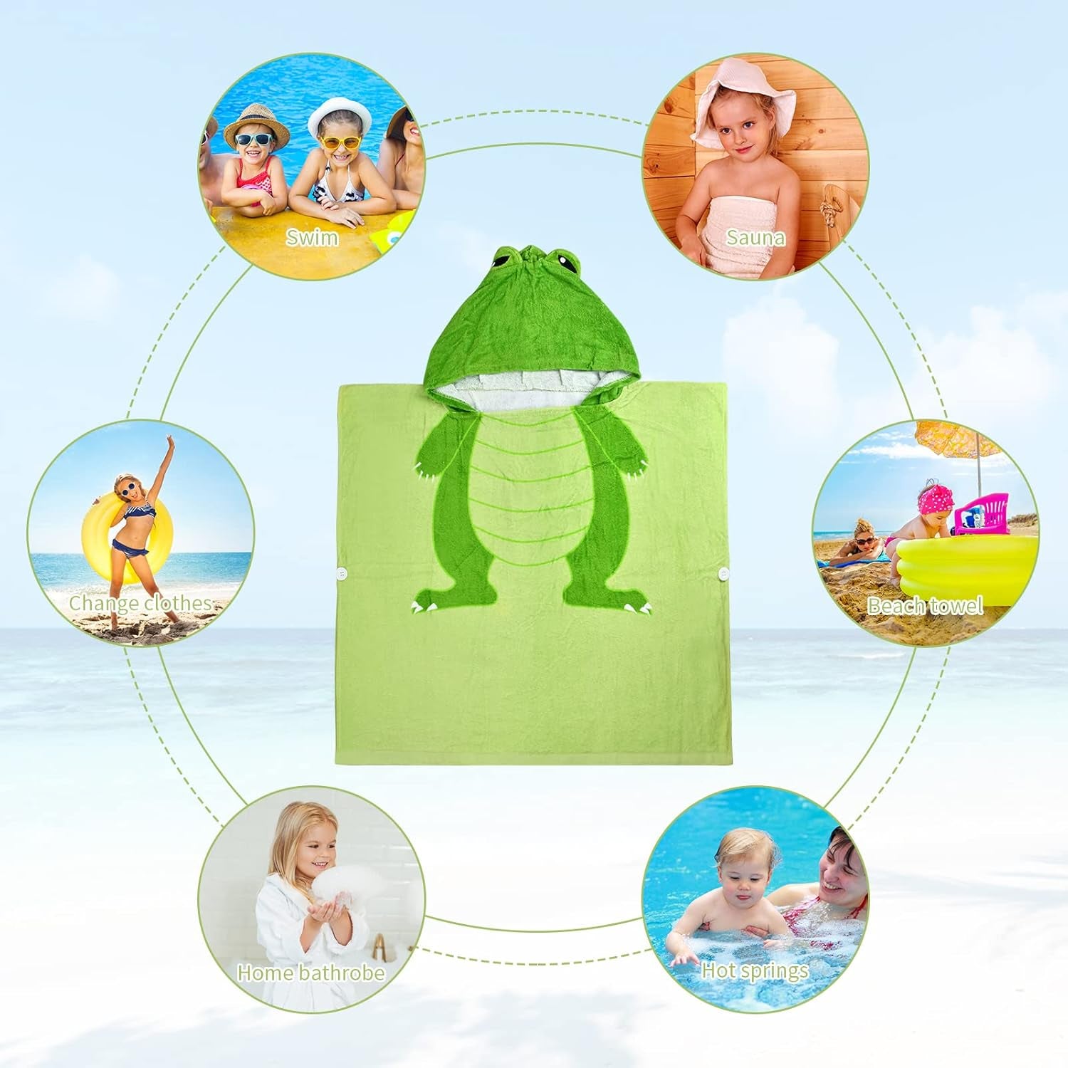 Hooded Towel for Kids Poncho Towel Hooded Swimming Towels Soft Cotton Kids Bath and Beach Towels Wrap Absorbent Toddler Beach Towel Blanket Pool Swim Towel for Boys Girls 2-6 Years Old (Dinosaur)