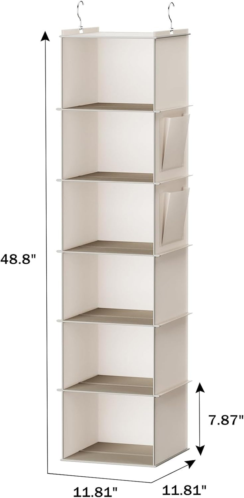 Hanging Closet Organizers 6 Shelves Wardrobe Storage Hanging Shelves with Side Pockets Clothes Organizer Bedroom Storage Beige