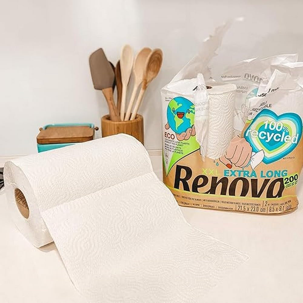 Recycled Kitchen Rolls | 2 Recycled Rolls Wrapped in Paper, Equivalent to 5 Standard Rolls | Plastic Free | FSC® and Ecolabel Certified