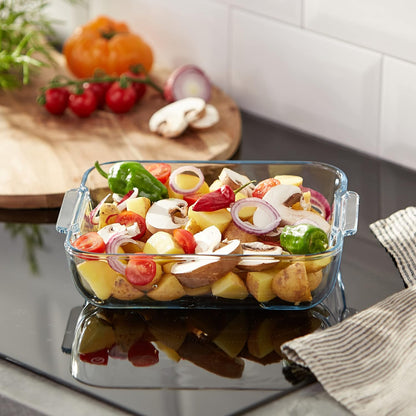 Square Glass Roasting Dish, Clear, Size: 21 X 21 Cm, Glass Square Roaster, Oven Baking Dish, Highly Thermal Resistant: Oven, Microwave & Dishwasher Safe, GD029