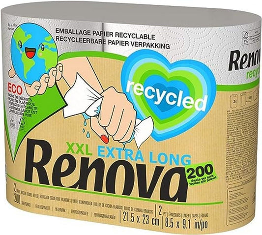 Recycled Kitchen Rolls | 2 Recycled Rolls Wrapped in Paper, Equivalent to 5 Standard Rolls | Plastic Free | FSC® and Ecolabel Certified