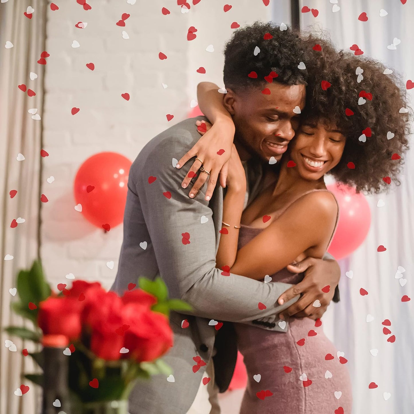 6000Pc Love Heart Confetti Paper Valentines Decorations - White and Red Heart Confetti Valentines Day Decoration - Red Paper Hearts as Engagement Party Decorations or Wedding Table Decoration