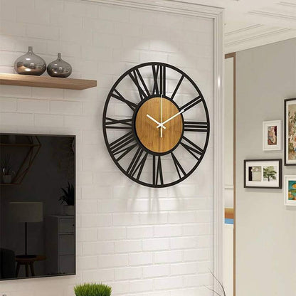 Large Wall Clocks,Silent,Non Ticking,Battery Operated Rustic round Modern Big Wood Wall Clock for Living Room, Bedroom,Kitchen,Farmhouse,Office,Home Decor-16In(40Cm, Black,Roman Numeral)