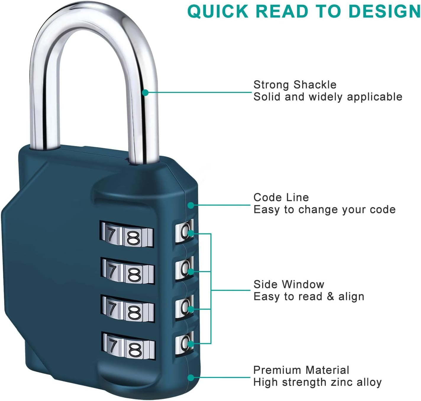 Combination Padlock for Locker, Code Padlock Outdoor or Fence Gate, Sheds, 4 Digit Number Lock for Gym Locker, School Locker (Dark Green)