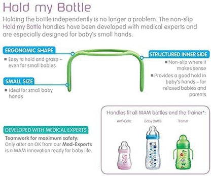 Hold My Bottle Handles, Pack of 2, Compatible with Wide Range of  Bottles and the  Trainer Bottle, New Baby and Baby Feeding Essentials, Blue
