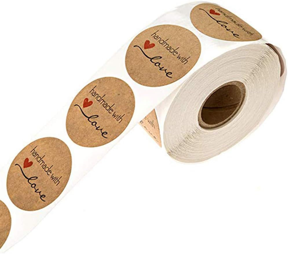 500Pcs 1 Roll Cartoon Handmade with Love round Baking Sticker Self-Adhesive Label Decor for Homemade Gifts