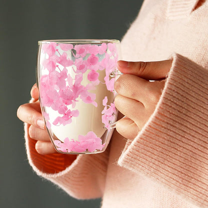 Gifts for Women Dried Flowers Double Wall Glass Coffee Mugs Cute Glass Tea Cups with Handles Autumn Mug Christmas Birthday Gifts for Best Friend Teacher Mum Gifts New Home Gift Ideas Home Decor