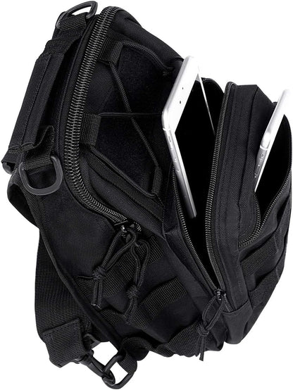 Canvas Sling Bag for Men Small MOLLE Chest Sling Backpack Mens One Strap Messenger Bag Water-Resistant Handbag Outdoor Sports Travel Crossbody Shoulder Pack Bag Daypack for Travelling Cycling Hiking