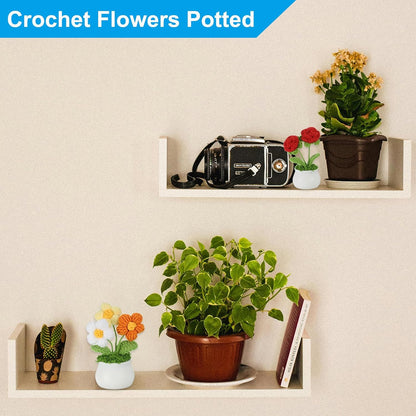 Crochet Flowers Potted, Handmade Knitted Mini Potted Plants Puff Knitting Artificial Flowers for Valentine'S Gifts Home Office Tables Decoration, Gradient Pink