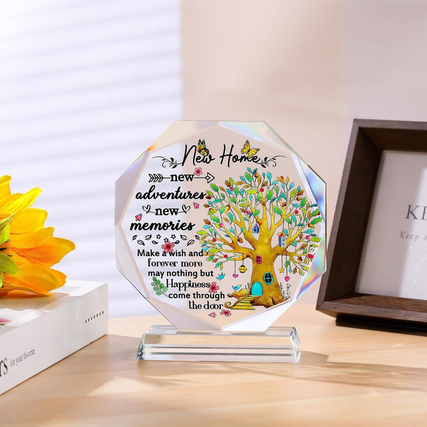 5.3" Crystal Housewarming Gifts Plaque for Couples Sweet New Home Ideas for Friends Glass House Warming Ornament Keepsake for Daughter Newlyweds Christmas New Year Decor
