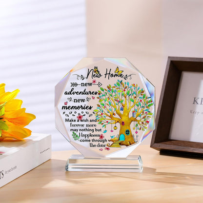 5.3" Crystal Housewarming Gifts Plaque for Couples Sweet New Home Ideas for Friends Glass House Warming Ornament Keepsake for Daughter Newlyweds Christmas New Year Decor