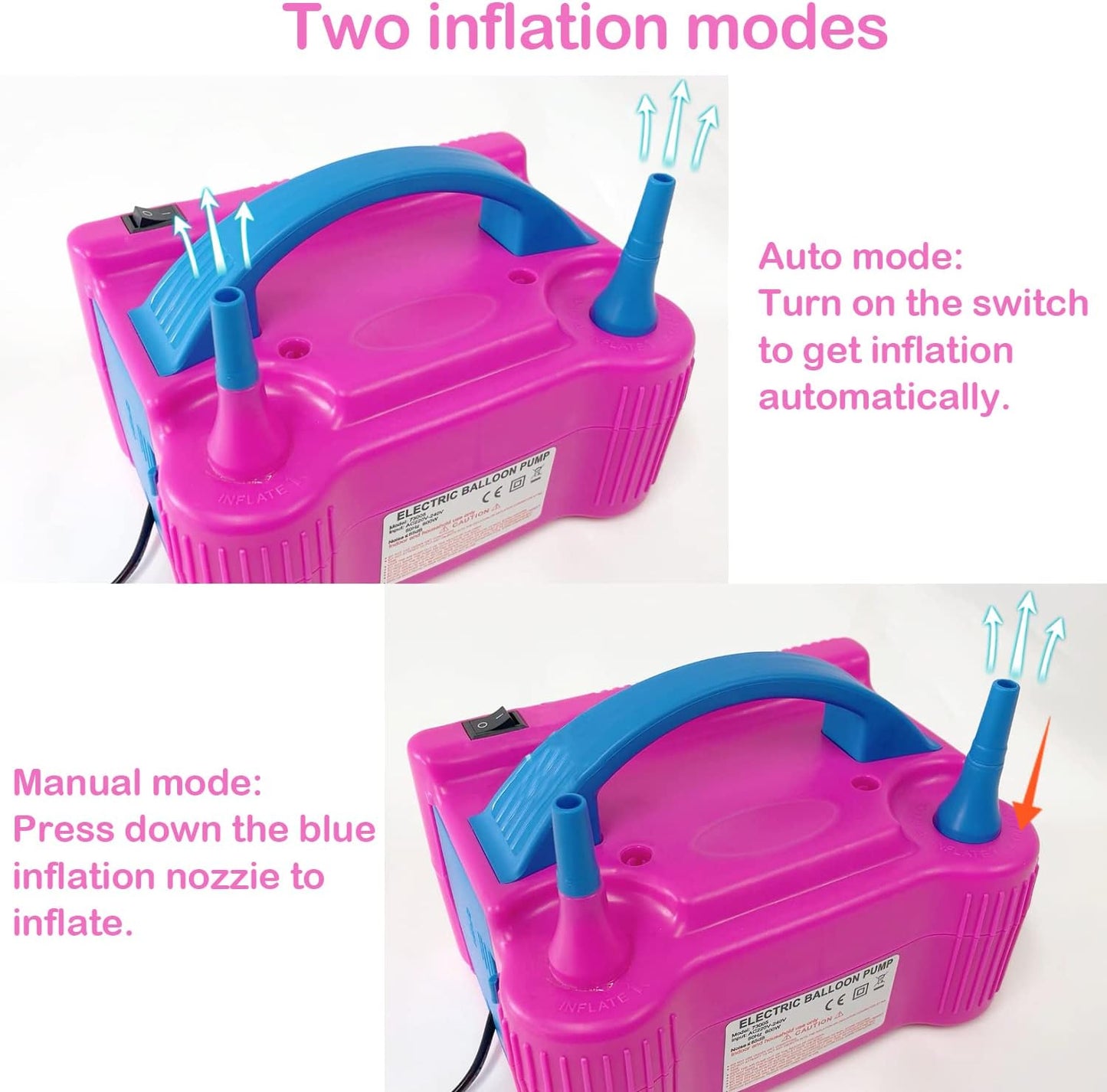 Electric Balloon Pump, Portable Dual Nozzle High Power (AC220-240V 600W) Balloon Inflator Blower Pump for Party, Wedding, Birthday, Activities and Festival Decoration