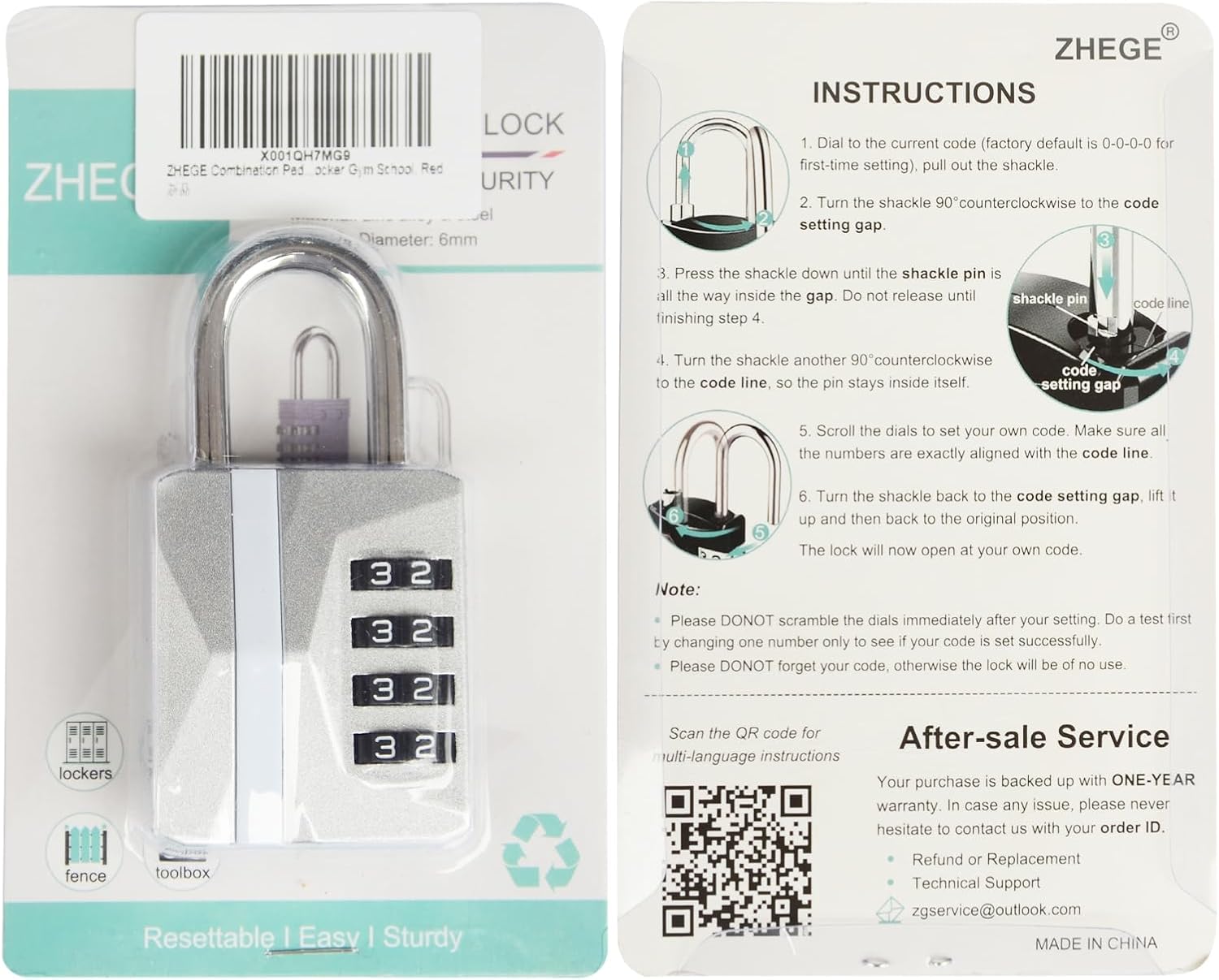 Locker Padlocks with Code, 4 Digit Combination Padlock for Gym Locker, [2023 Locker Trend] School Locks, Heavy Duty Outdoor Padlock Weatherproof for Gate, Fence, Shed, Garage (Silver, 1 Pack)