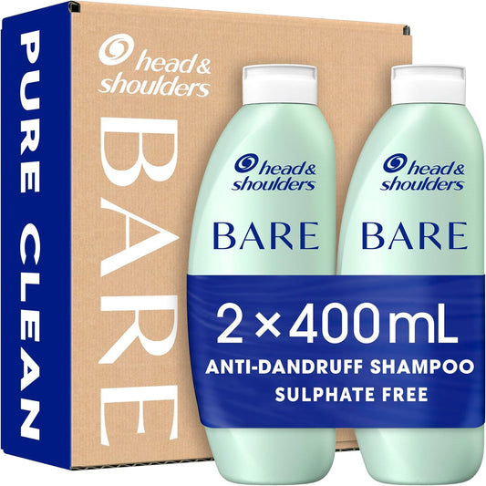 anti Dandruff Shampoo, Pure Clean, Sulphate Free, 2 X 400 Ml, Duo Pack. Bare Shampoo for Oily Scalp, Minimal Ingredients, Free from Dyes