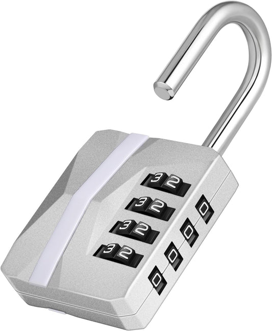 Locker Padlocks with Code, 4 Digit Combination Padlock for Gym Locker, [2023 Locker Trend] School Locks, Heavy Duty Outdoor Padlock Weatherproof for Gate, Fence, Shed, Garage (Silver, 1 Pack)